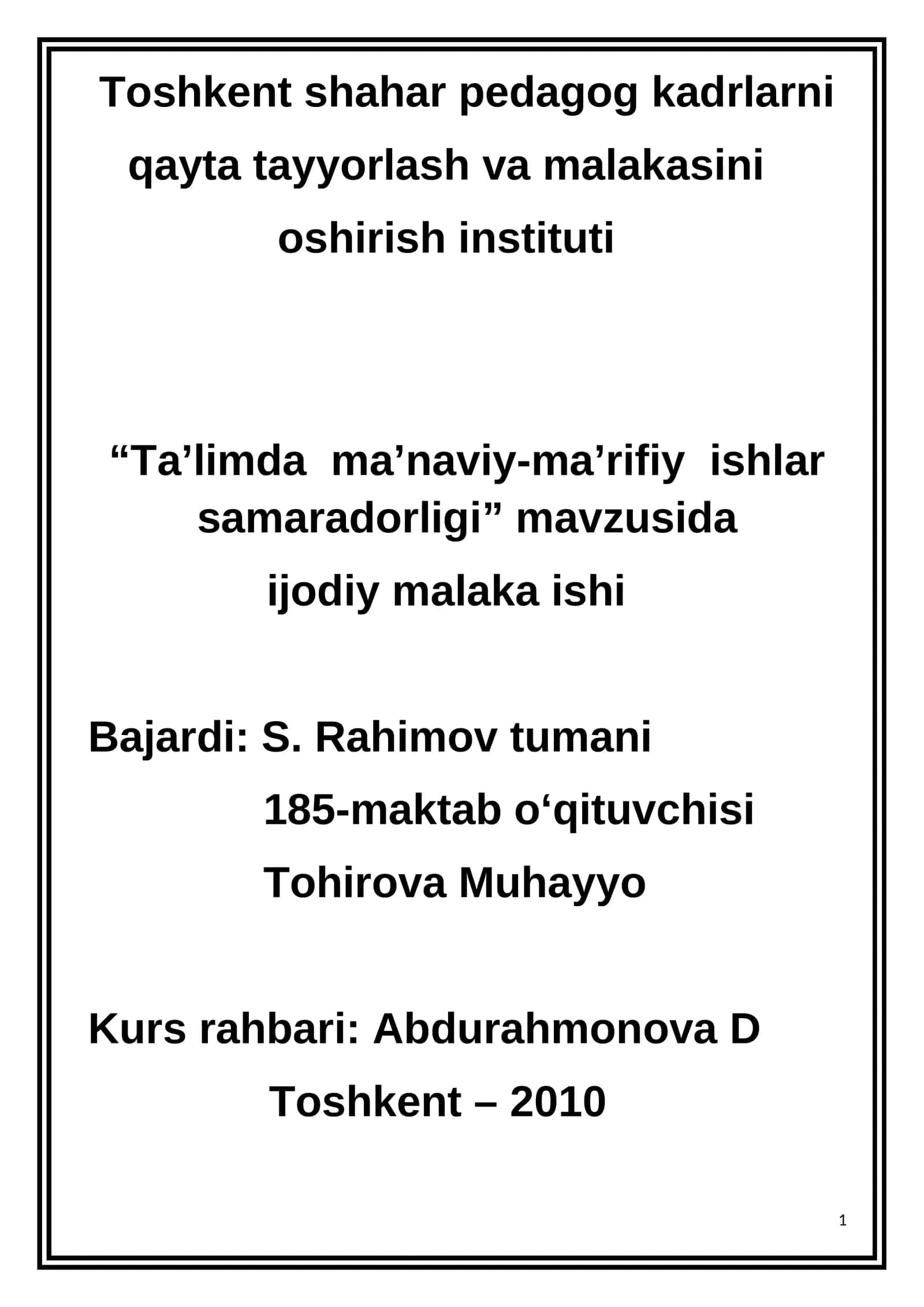 Ta’limda ma’naviy-ma’rifiy ishlar samaradorligi
