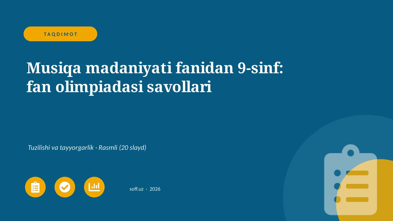 Musiqa madaniyati fanidan 9-sinf: fan olimpiadasi savollari