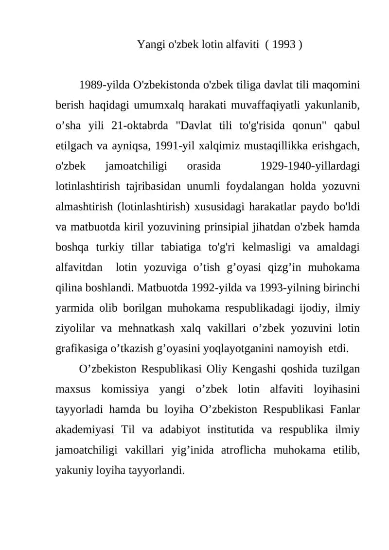 Yangi o'zbek lotin alfaviti (1993)