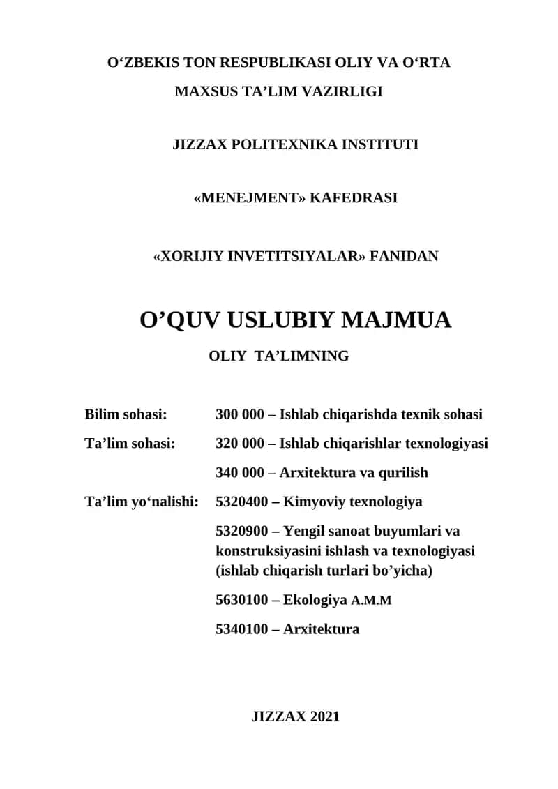 Xorijiy investisiyalarni o'rganish
