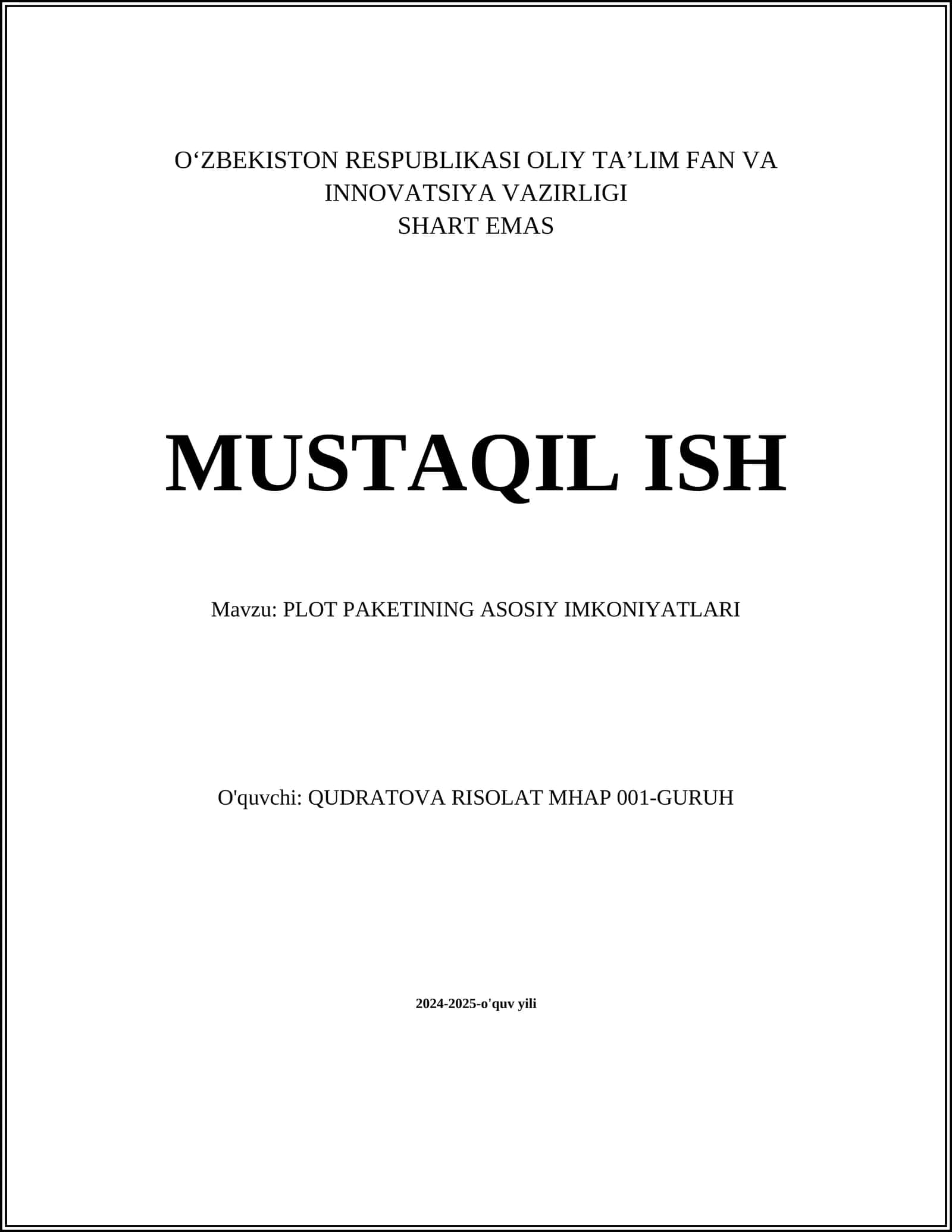 PLOT PAKETINING ASOSIY IMKONIYATLARI
