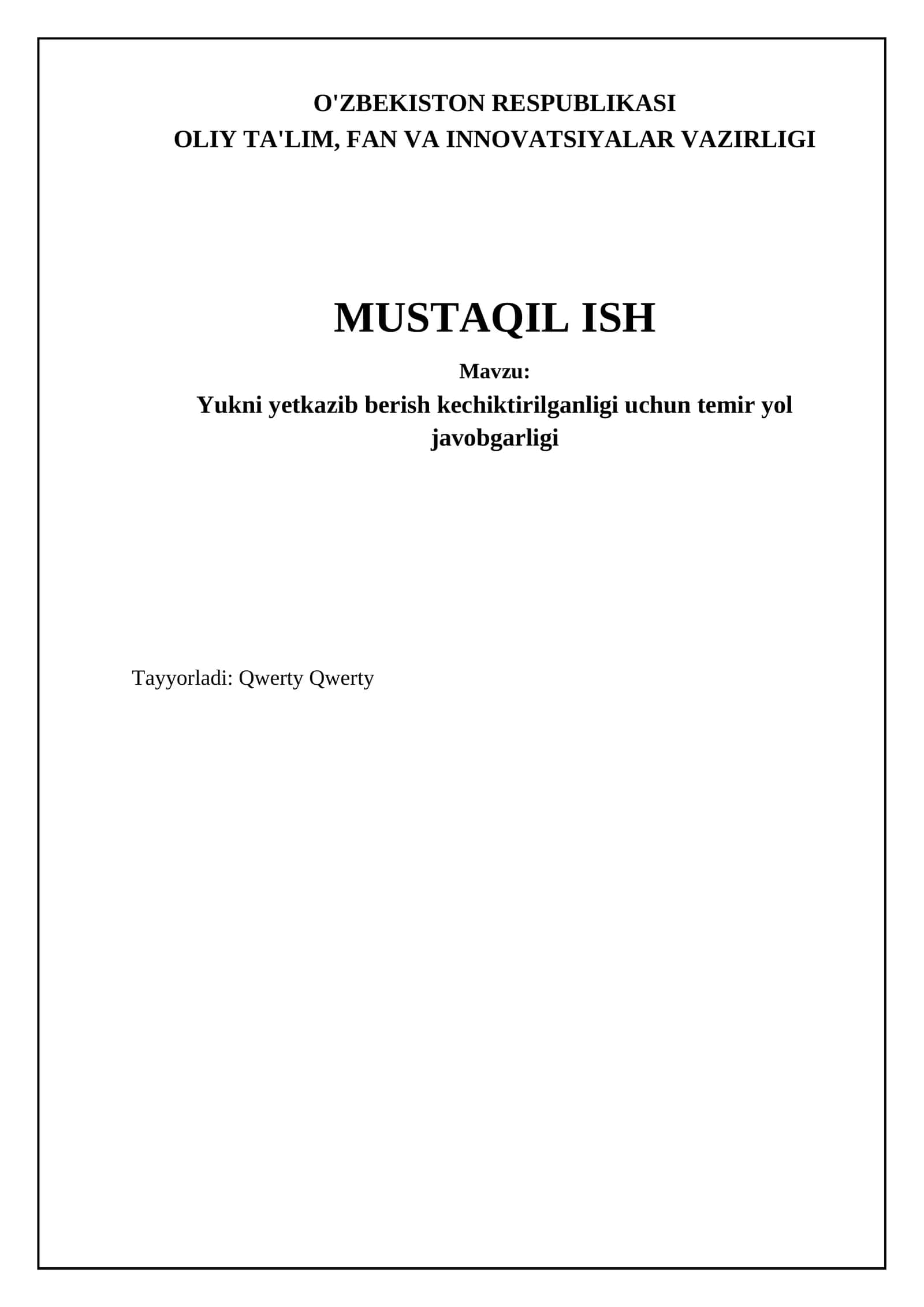 Temir yo'l tashuvida yuk yetkazib berish muddatini buzish javobgarligining huquqiy asoslari