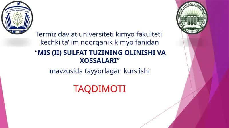 MIS (II) SULFAT TUZINING OLINISHI VA XOSSALARI