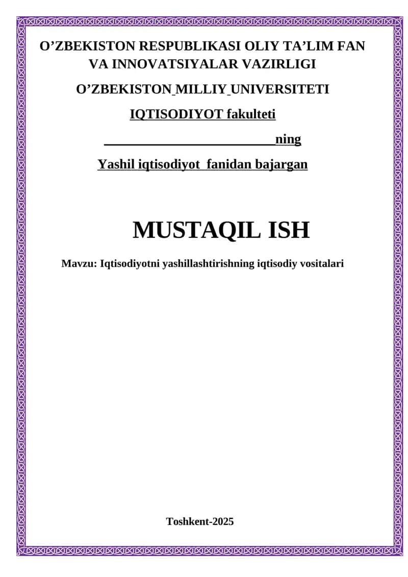 Iqtisodiyotni yashillashtirishning iqtisodiy vositalari66