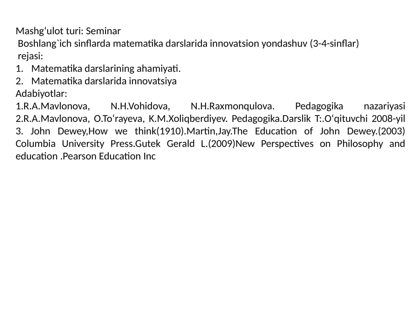 Boshlang`ich sinflarda matematika darslarida innovatsion yondashuv (3-4-sinflar)