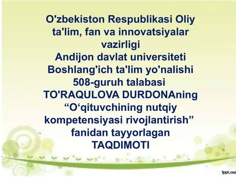 "O'qituvchining nutqiy kompetensiyasini rivojlantirish"