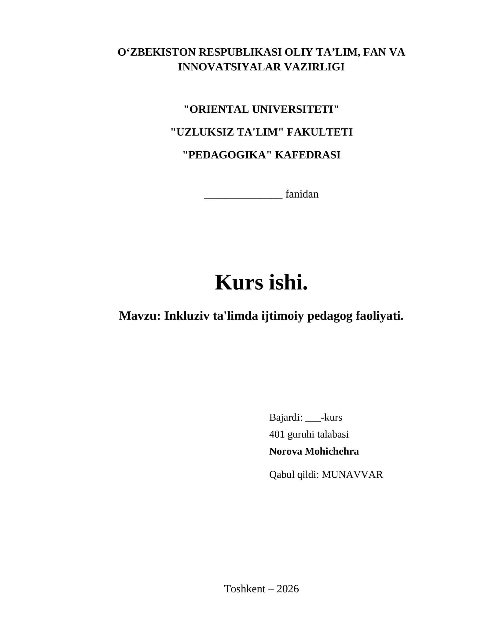Inkluziv ta'limda ijtimoiy pedagog faoliyati.