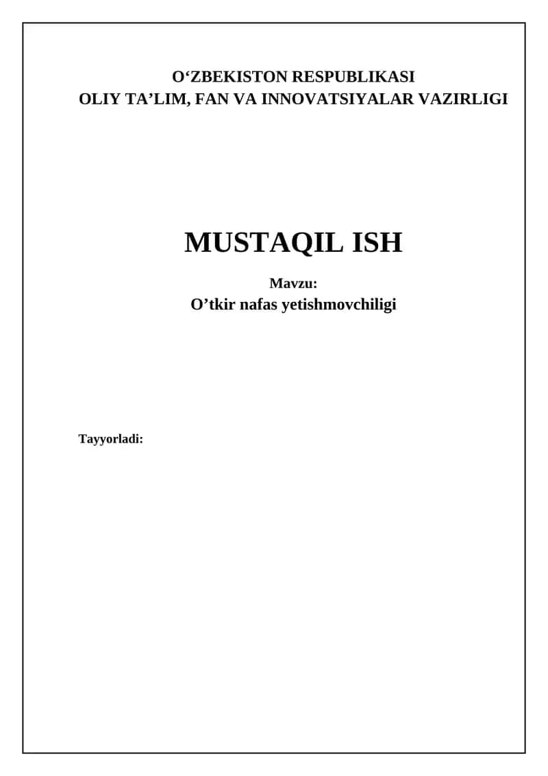 O'tkir nafas yetishmovchiligi: Ta'rif va Etiologiya
