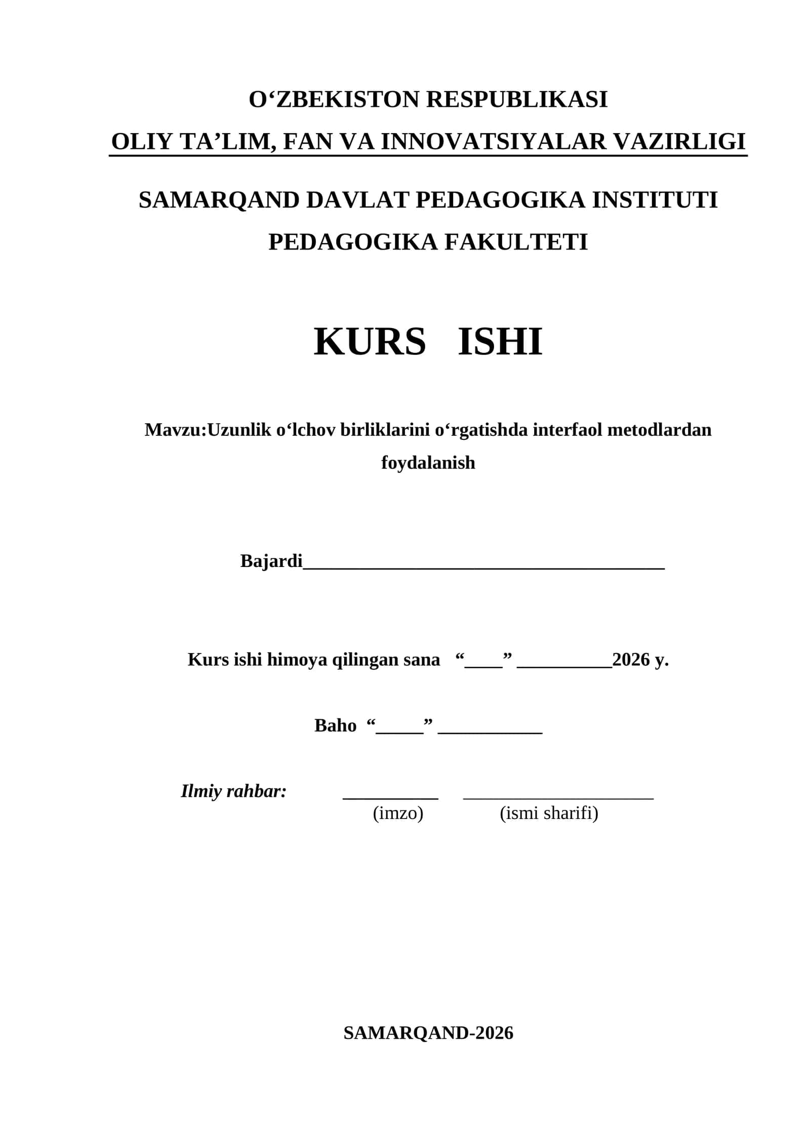 Uzunlik o‘lchov birliklarini o‘rgatishda interfaol metodlardan foydalanish kurs ishi