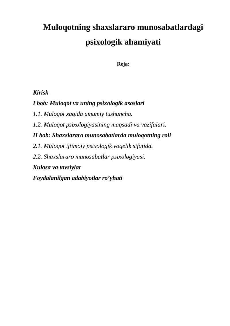 Muloqotning shaxslararo munosabatlardagi psixologik ahamiyati