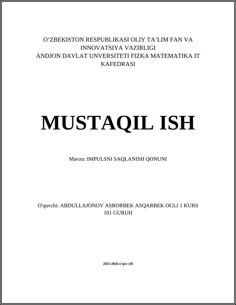 IMPULSNI SAQLANISH QONUNI