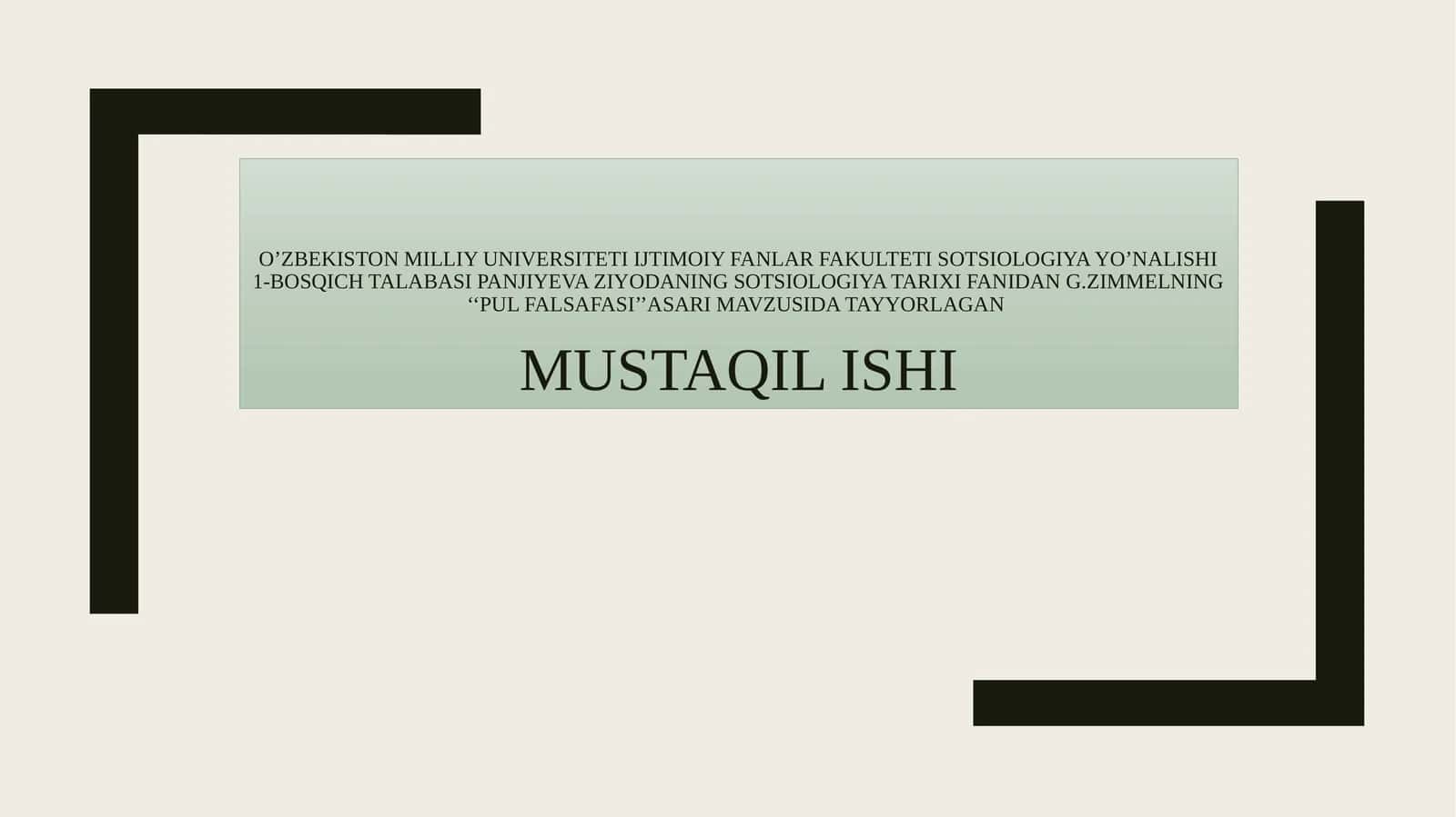 G.ZIMMELNING ‘‘PUL FALSAFASI’’ASARI