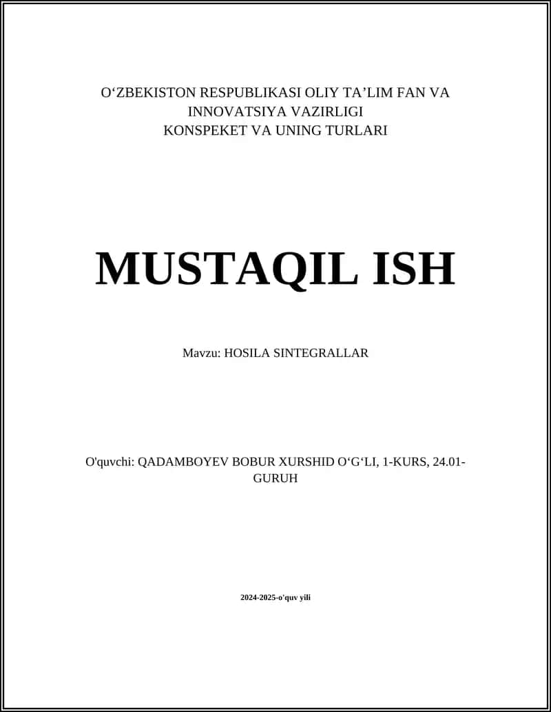 HOSILA SINTEGRALLAR