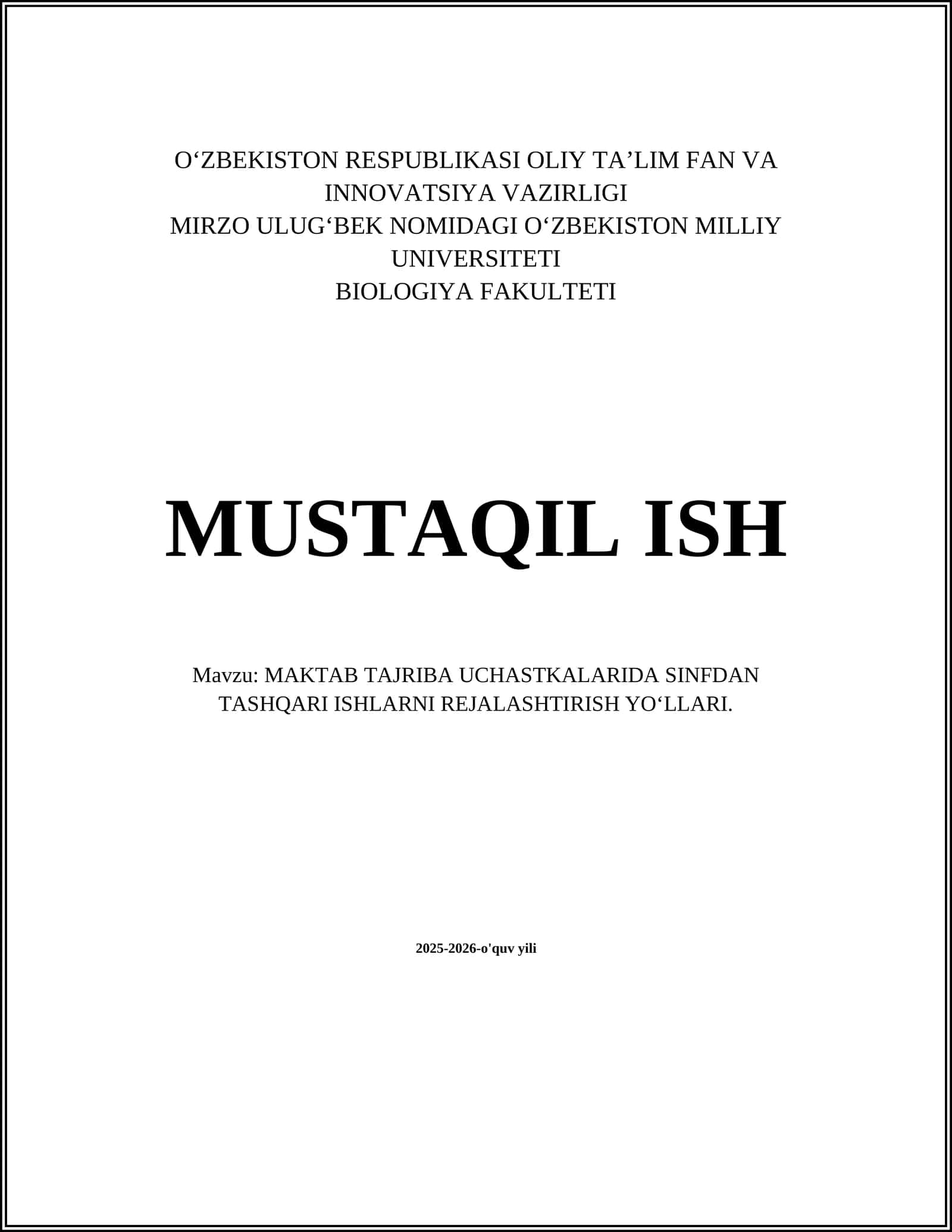MAKTAB TAJRIBA UCHASTKALARIDA SINFDAN TASHQARI ISHLARNI REJALASHTIRISH YOʻLLARI