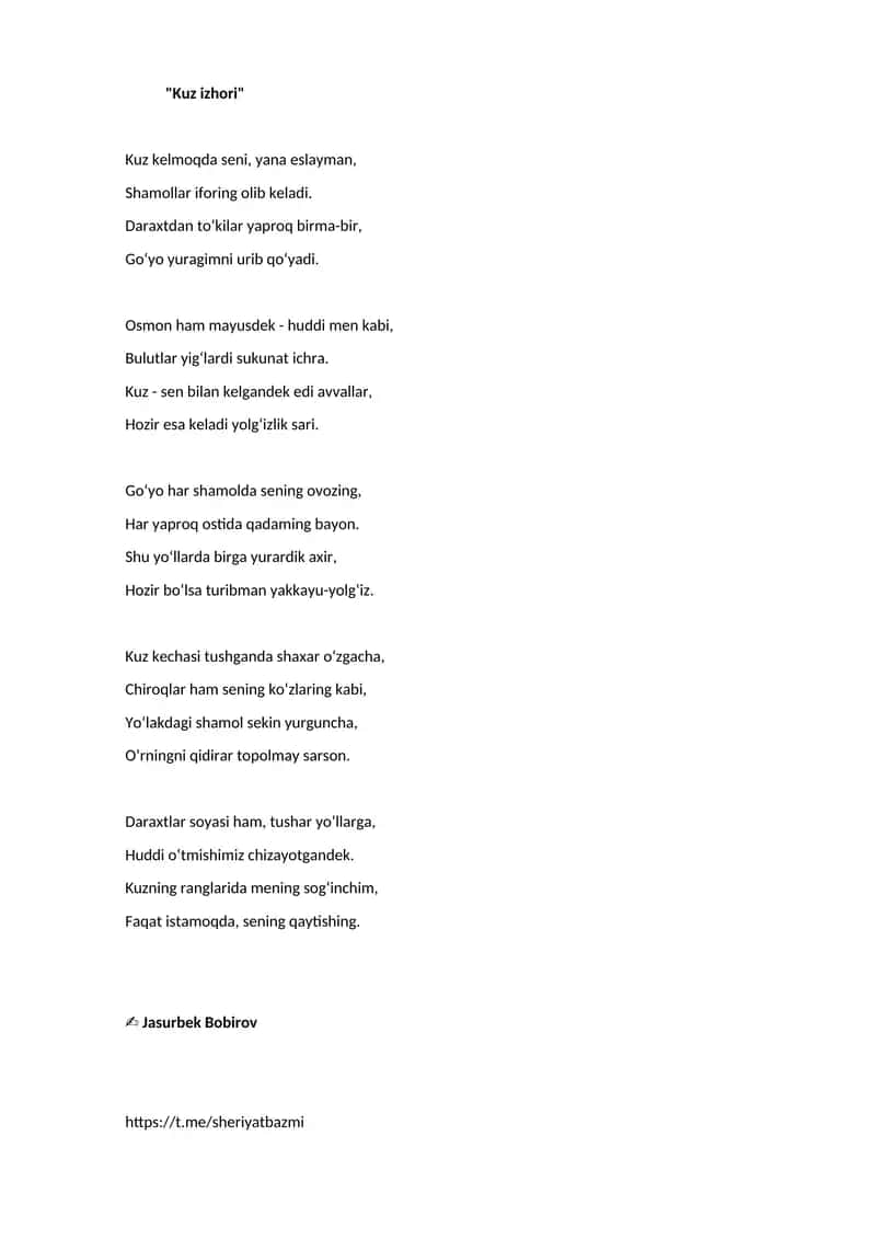 ''Kuz izhori'' ✍️ Jasurbek Bobirov