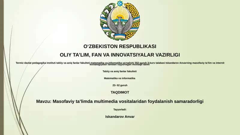 Masofaviy taʼlimda multimedia vositalaridan foydalanish samaradorligi