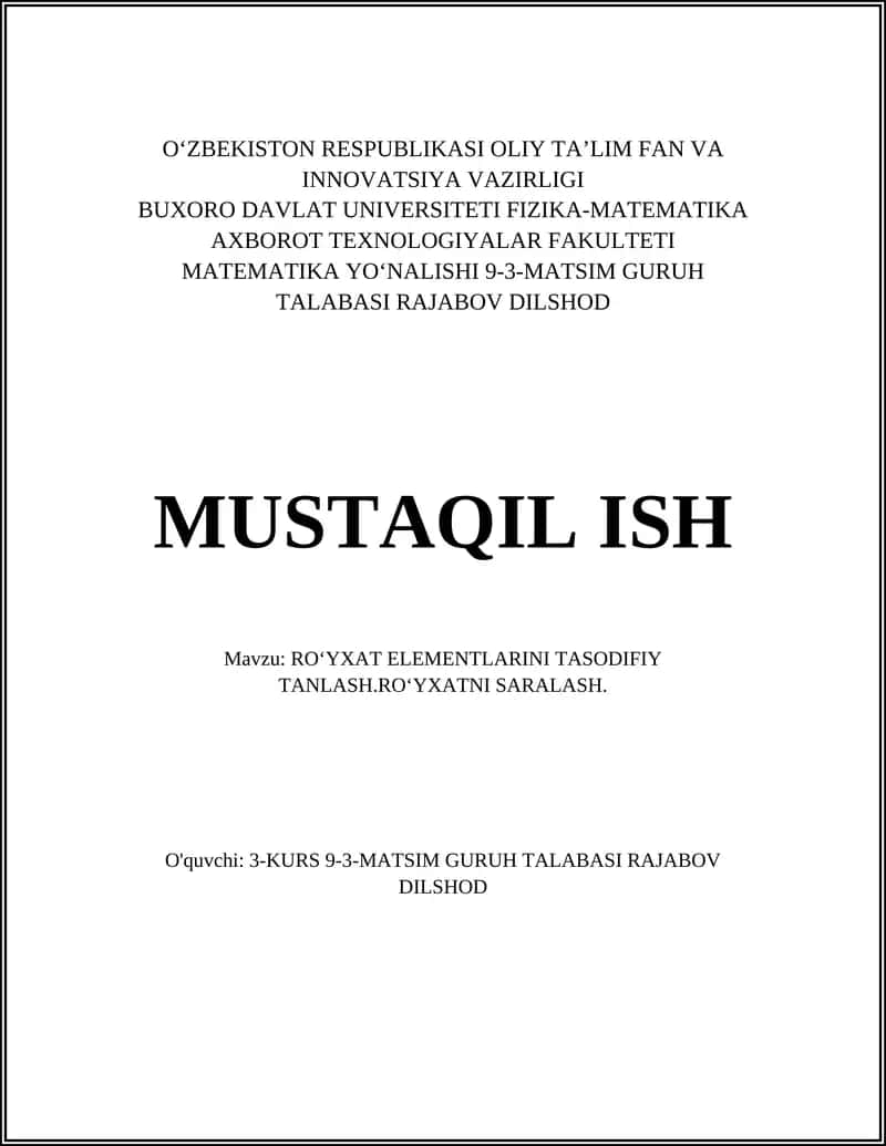 Ro‘yxat elementlarini tasodifiy tanlash