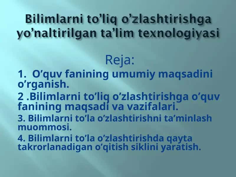 O'quv fani maqsadi va vazifalari