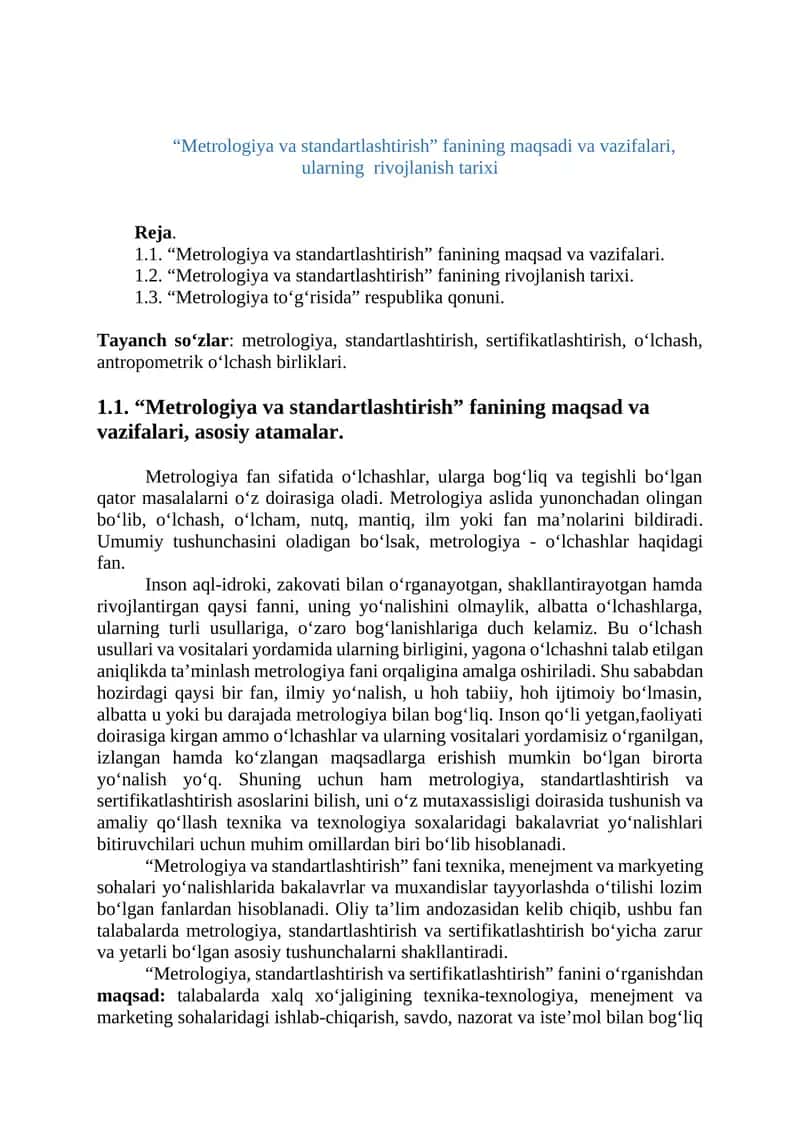 Metrologiya va standartlashtirish