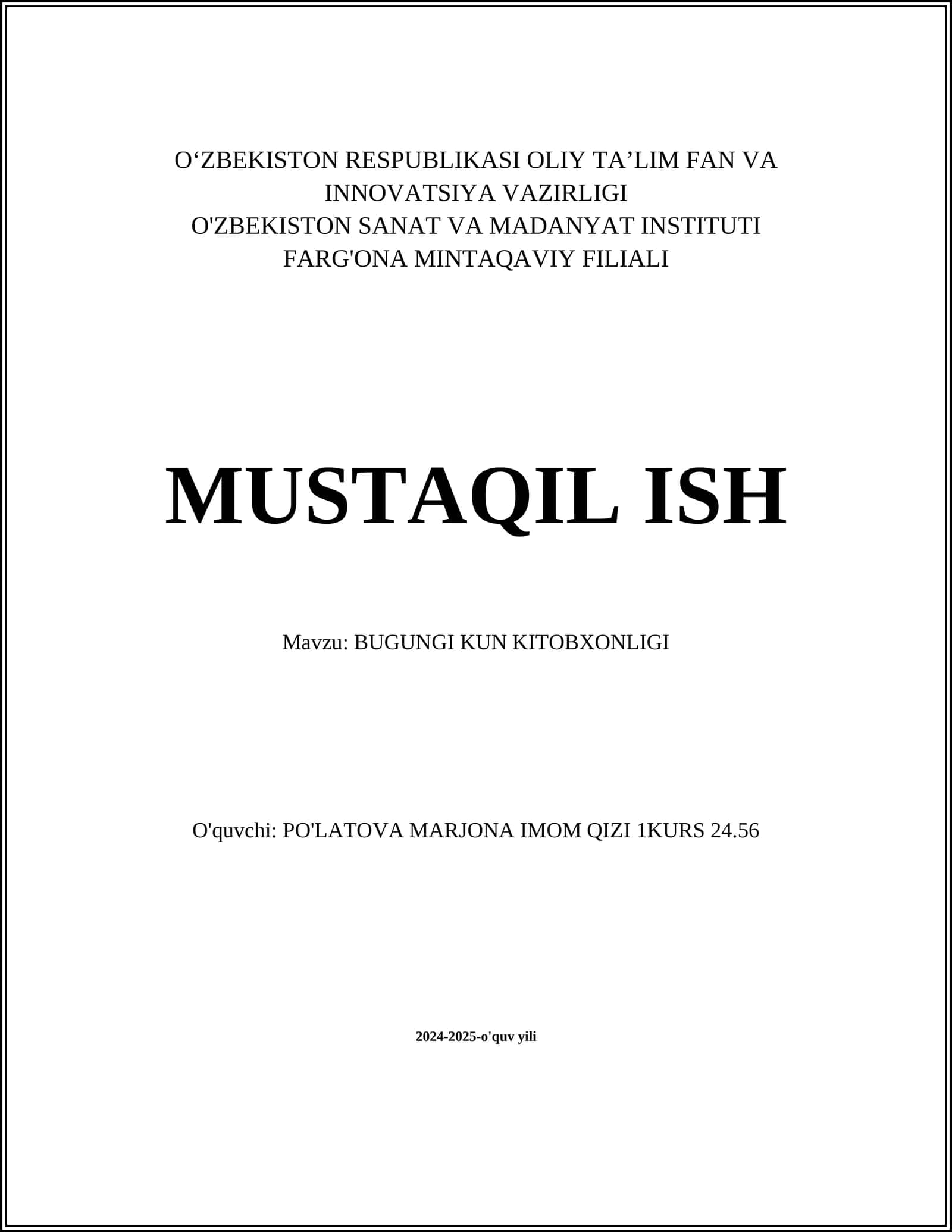BUGUNGI KUN KITOBXONLIGI