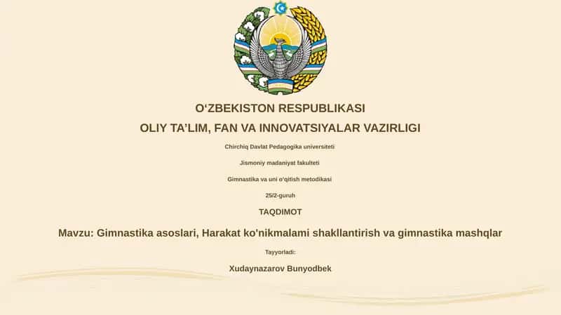 Gimnastika asoslari, Harakat ko'nikmalami shakllantirish va gimnastika mashqlar