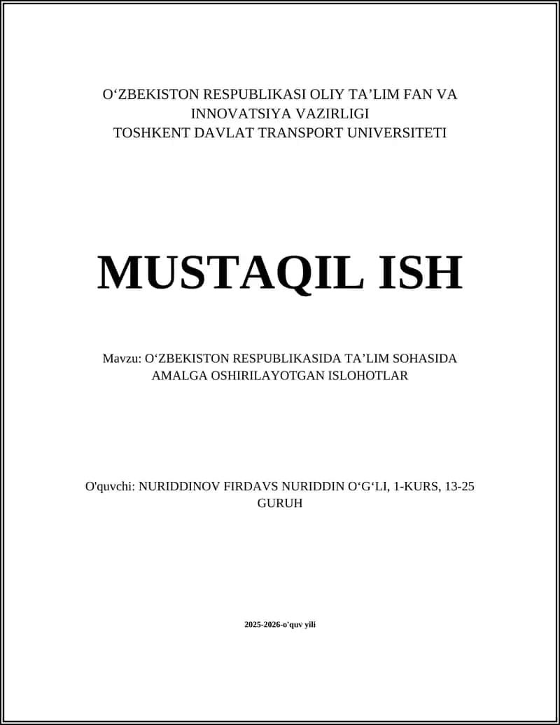OʻZBEKISTON RESPUBLIKASIDA TAʼLIM SOHASIDA AMALGA OSHIRILAYOTGAN ISLOHOTLAR
