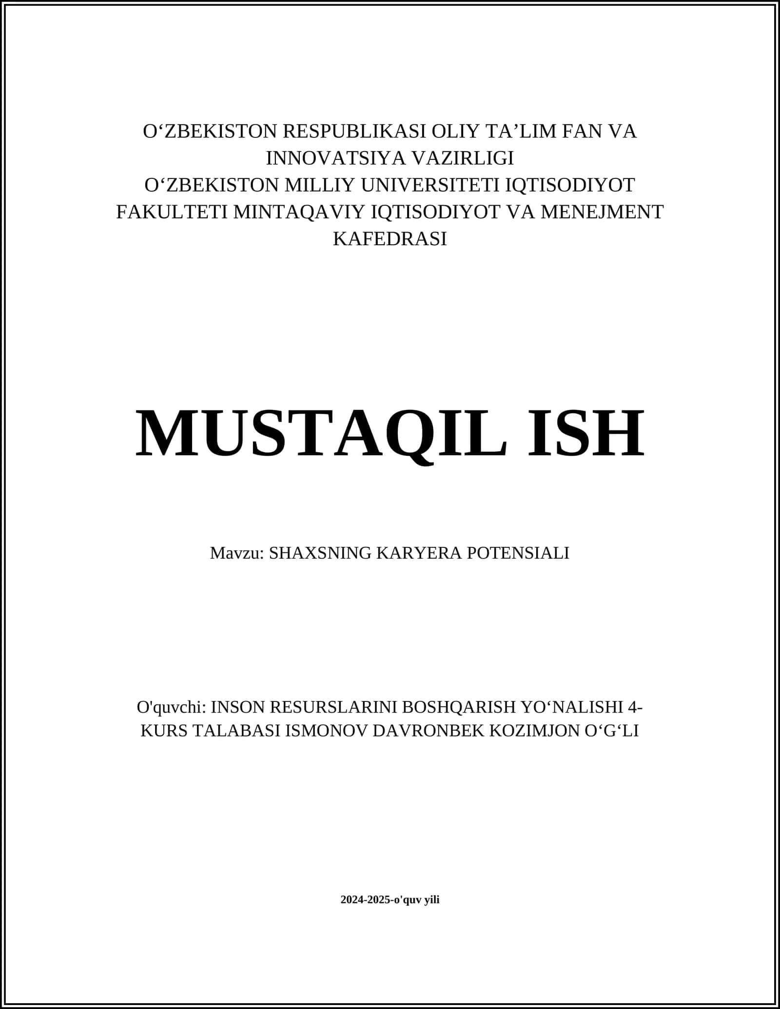 SHAXSNING KARYERA POTENSIALI