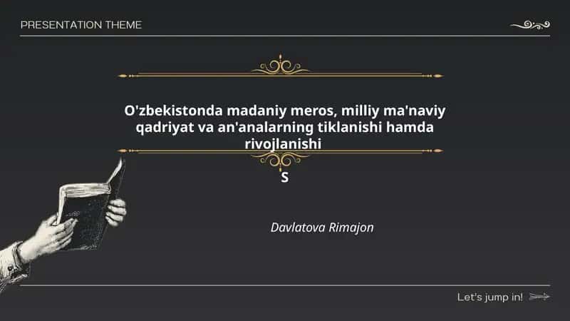 O'zbekistonda madaniy meros, milliy ma'naviy qadriyat va an'analarning tiklanishi hamda rivojlanishi