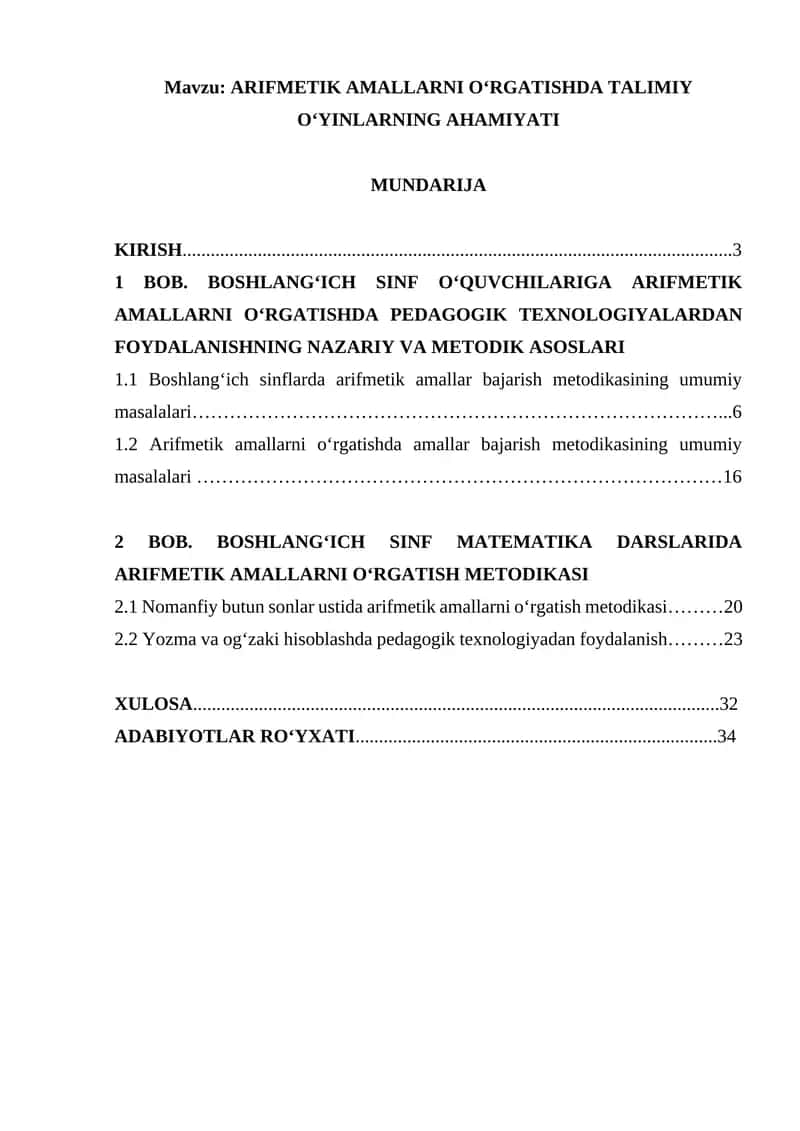 ARIFMETIK AMALLARNI O‘RGATISHDA TALIMIY O‘YINLARNING AHAMIYATI