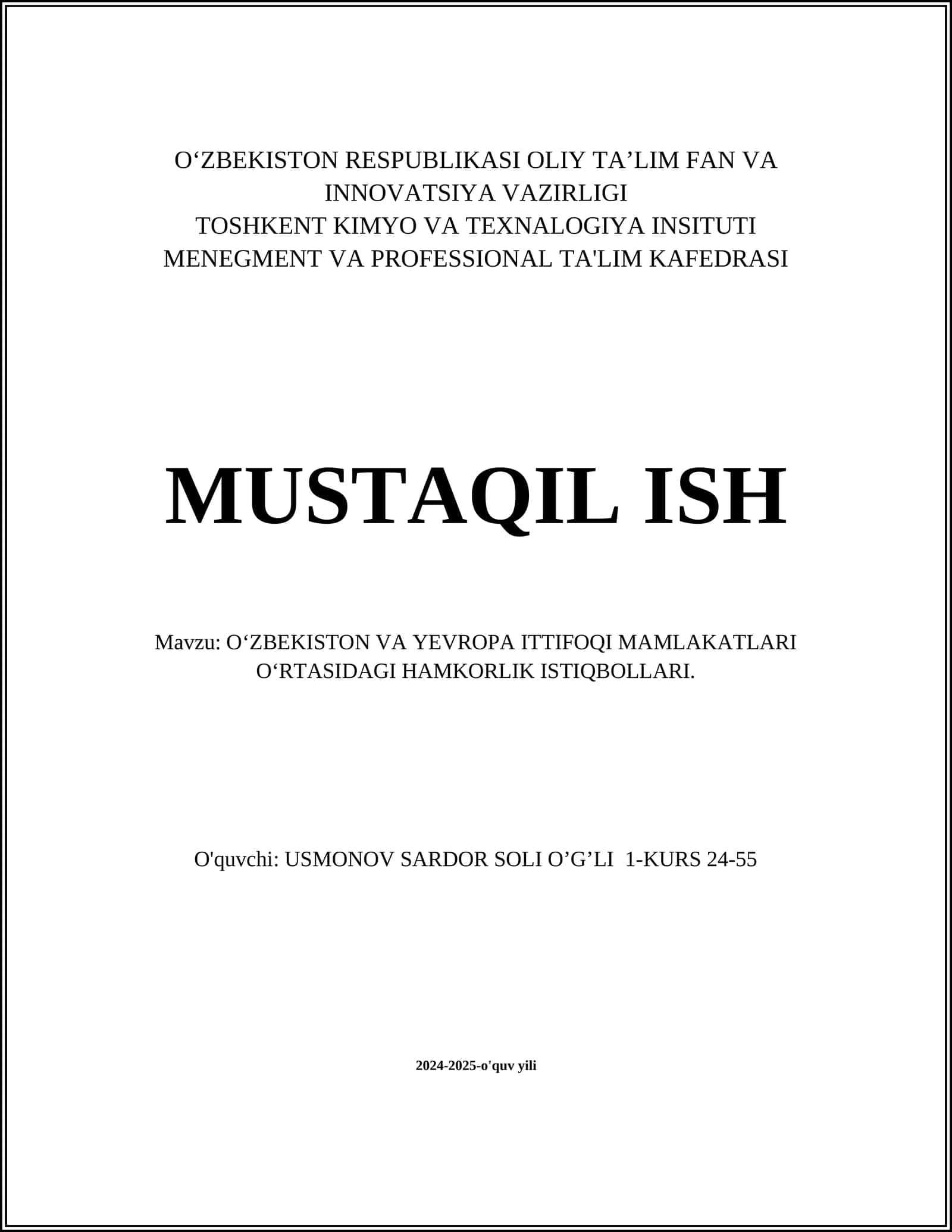 O‘ZBEKISTON VA YEVROPA ITTIFOQI MAMLAKATLARI O‘RTASIDAGI HAMKORLIK ISTIQBOLLARI