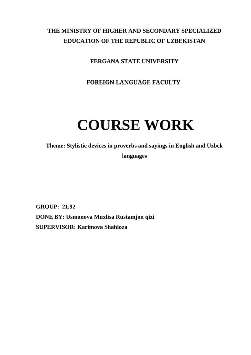Stylistic devices in proverbs and sayings in English and Uzbek languages