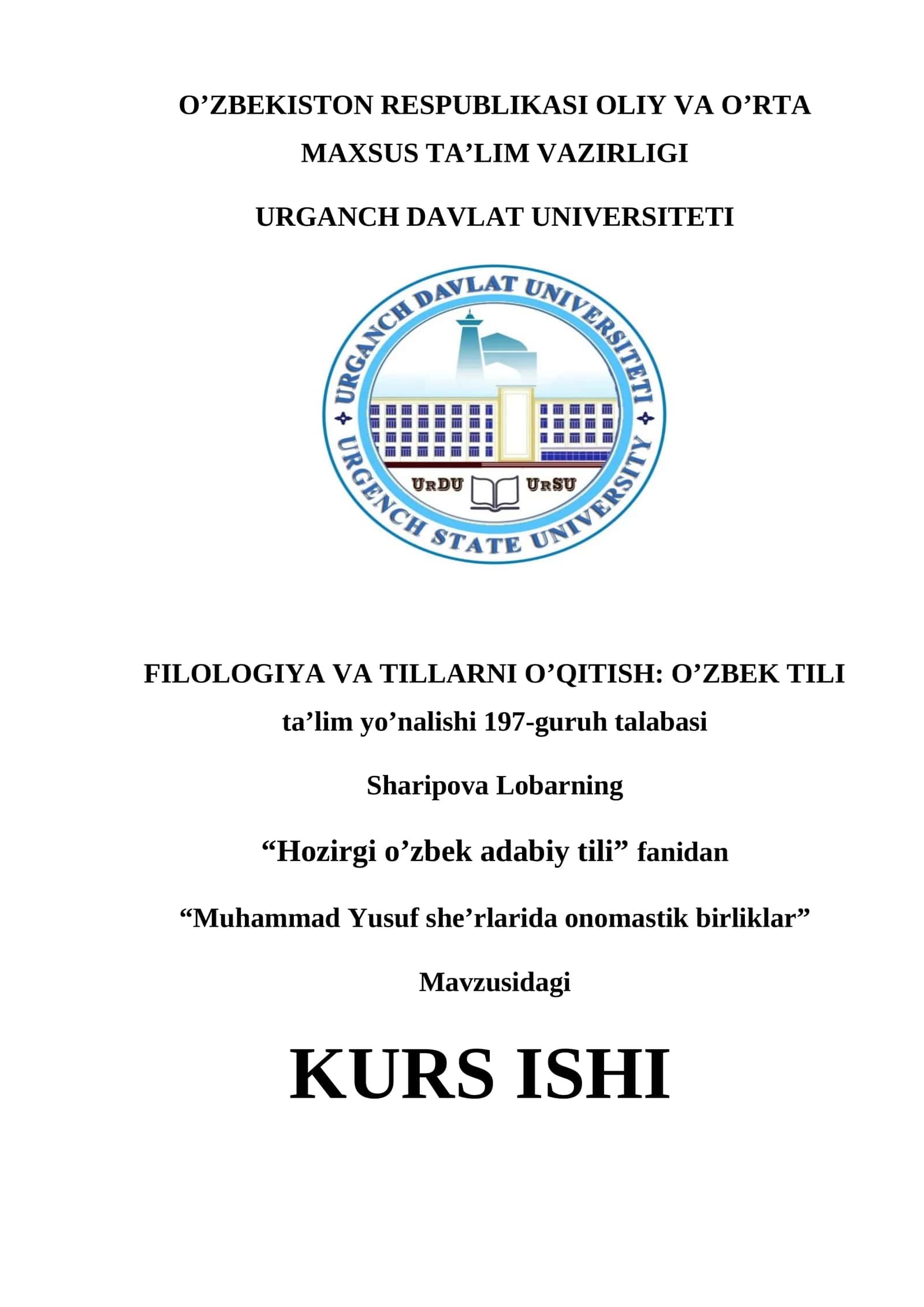 Muhammad Yusuf asarlarida onomastik birliklar
