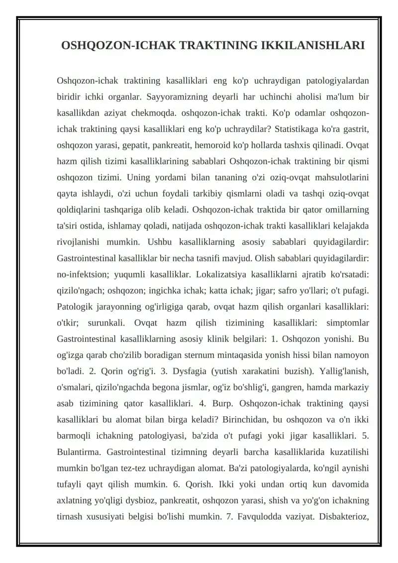 Oshqozon-ichak traktining Ikkilanishlari