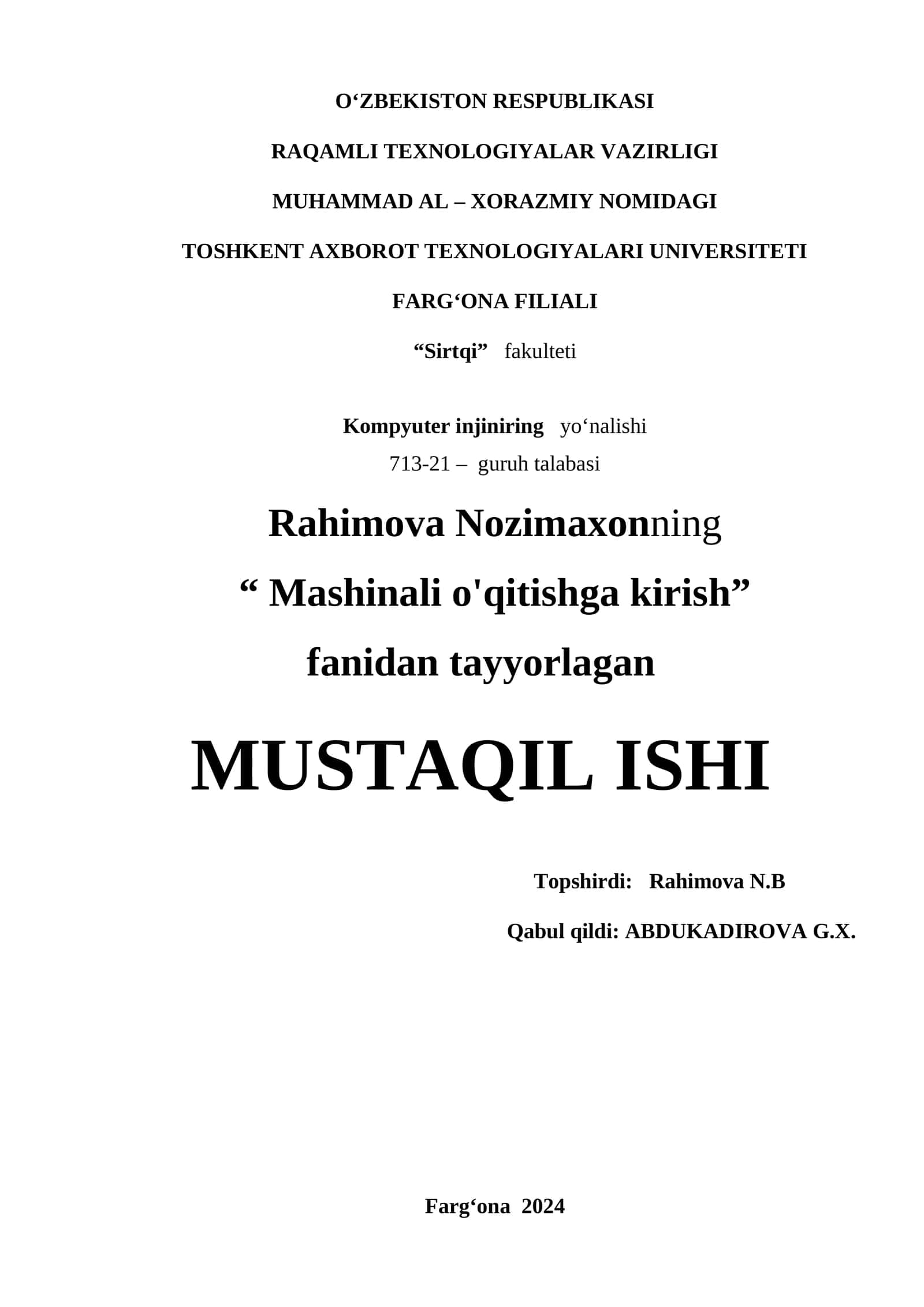 Tasniflash muammosi uchun logistik va softmax regressiya funksiyalaridan foydalanish