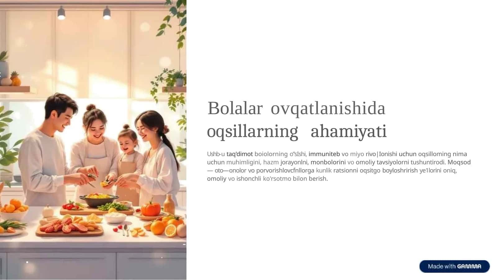 Bolalar ovqatlanishida oqsillarning ahamiyati