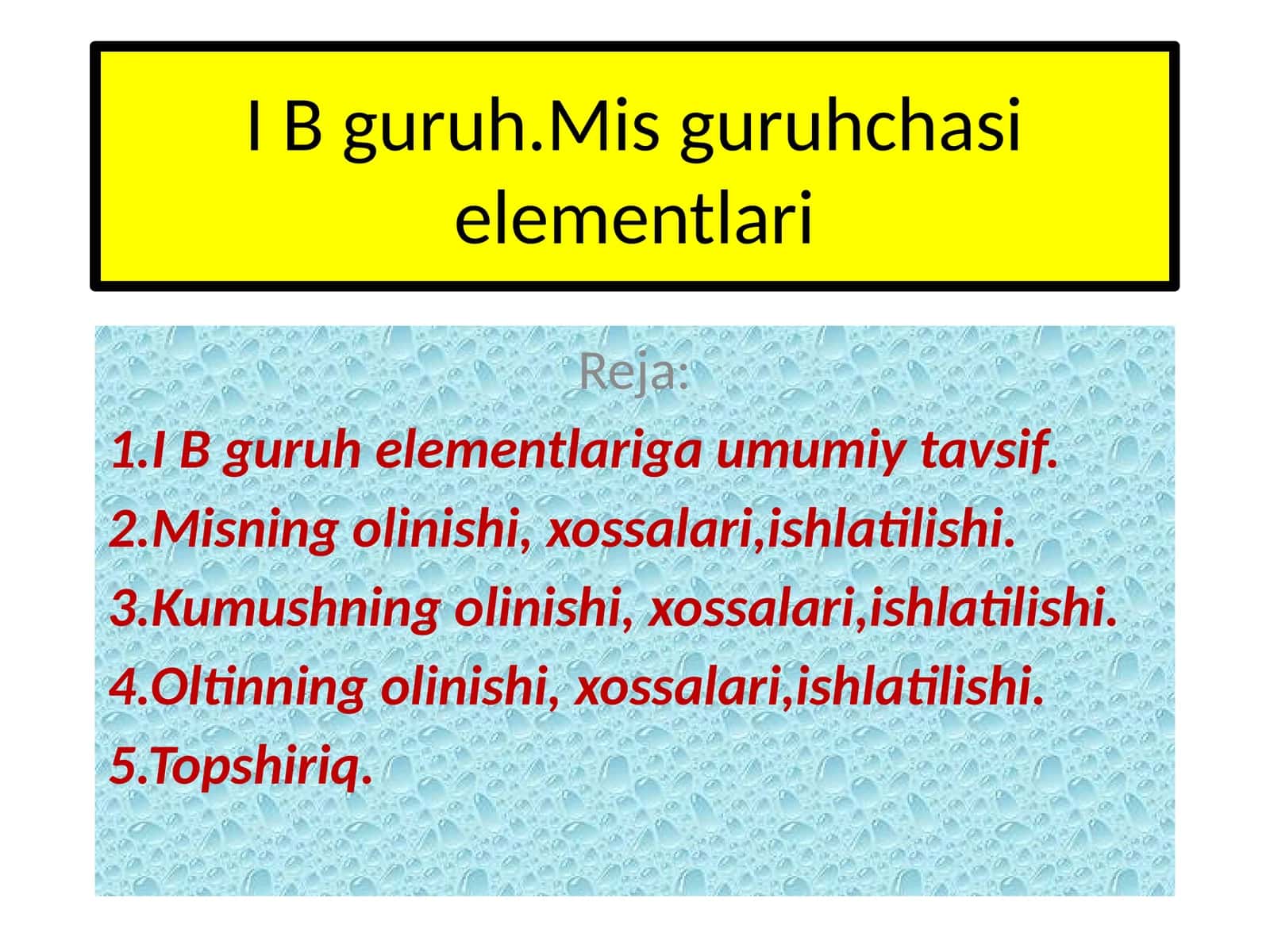 I B Guruh Elementlari