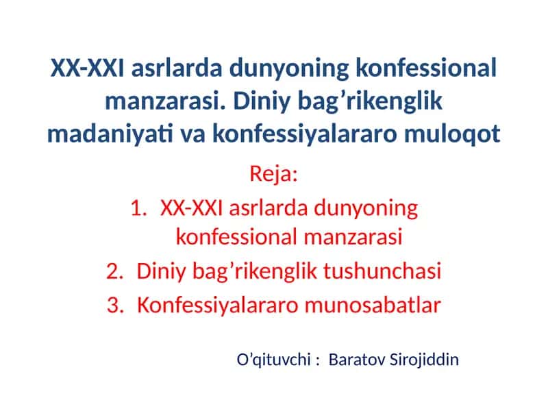 Konfessiya Tushunchasining Mazmun-Mohiyati