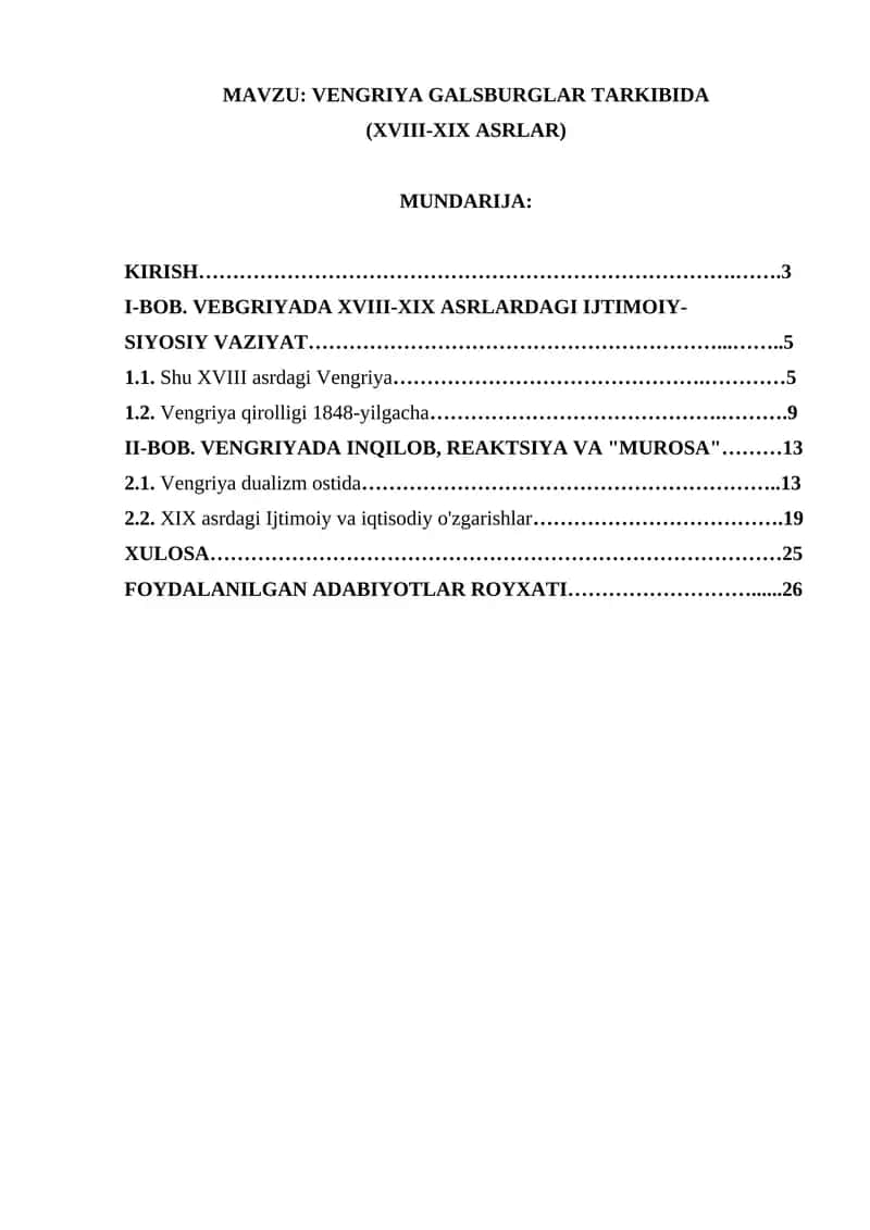 VENGRIYA GALSBURGLAR TARKIBIDA (XVIII-XIX ASRLAR)