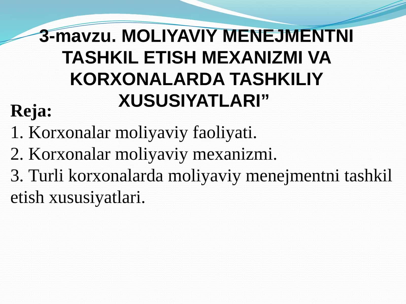 Korxonalarda moliyaviy menejmentni tashkil etish mexanizmi