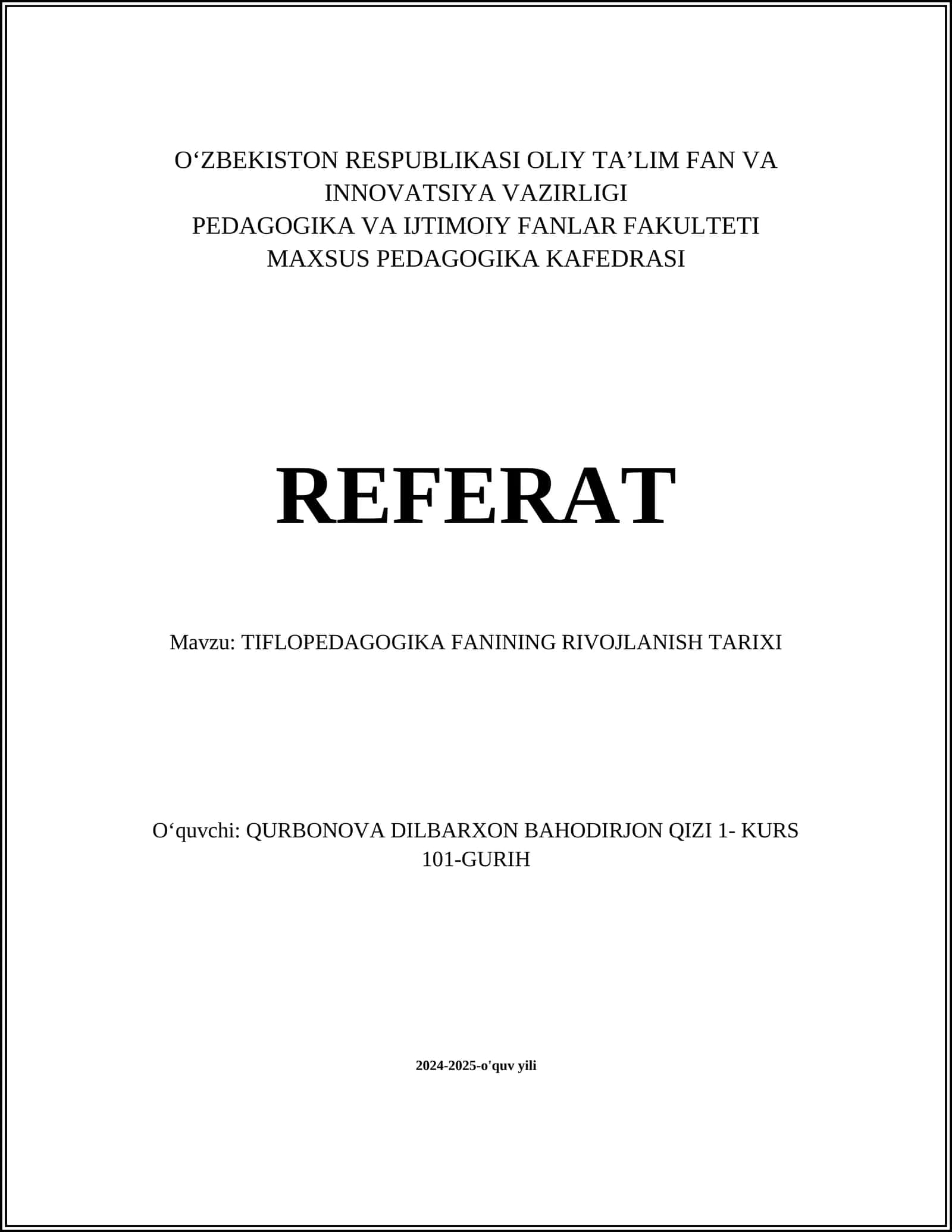 TIFLOPEDAGOGIKA FANINING RIVOJLANISH TARIXI