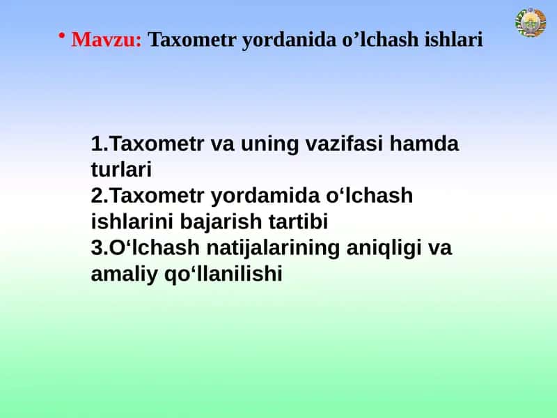 Taxometr yordanida o’lchash ishlari