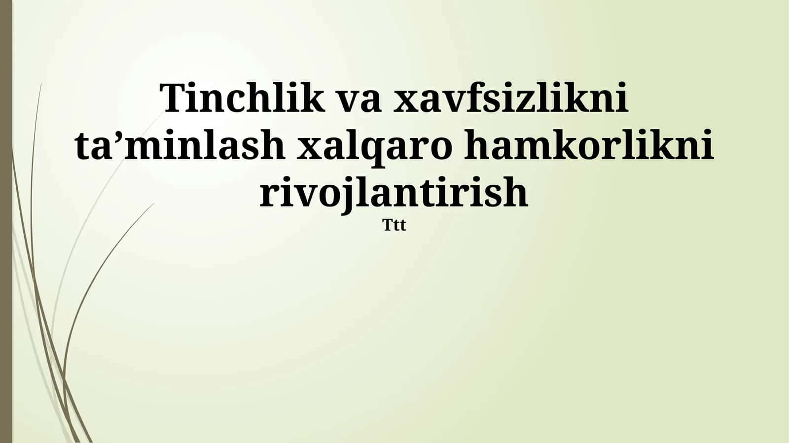 Tinchlik va xavfsizlikni ta’minlash xalqaro hamkorlikni rivojlantirish