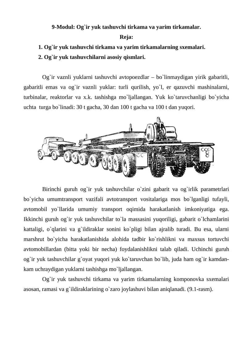 Og`ir yuk tashuvchi tirkama va yarim tirkamalar