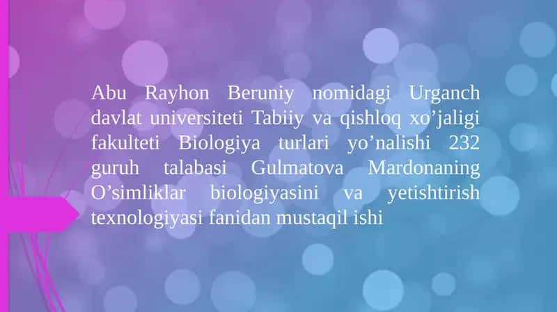 Moyli ekinlar morfologiyasi, biologiyasi va yetishtirish texnologiyasi