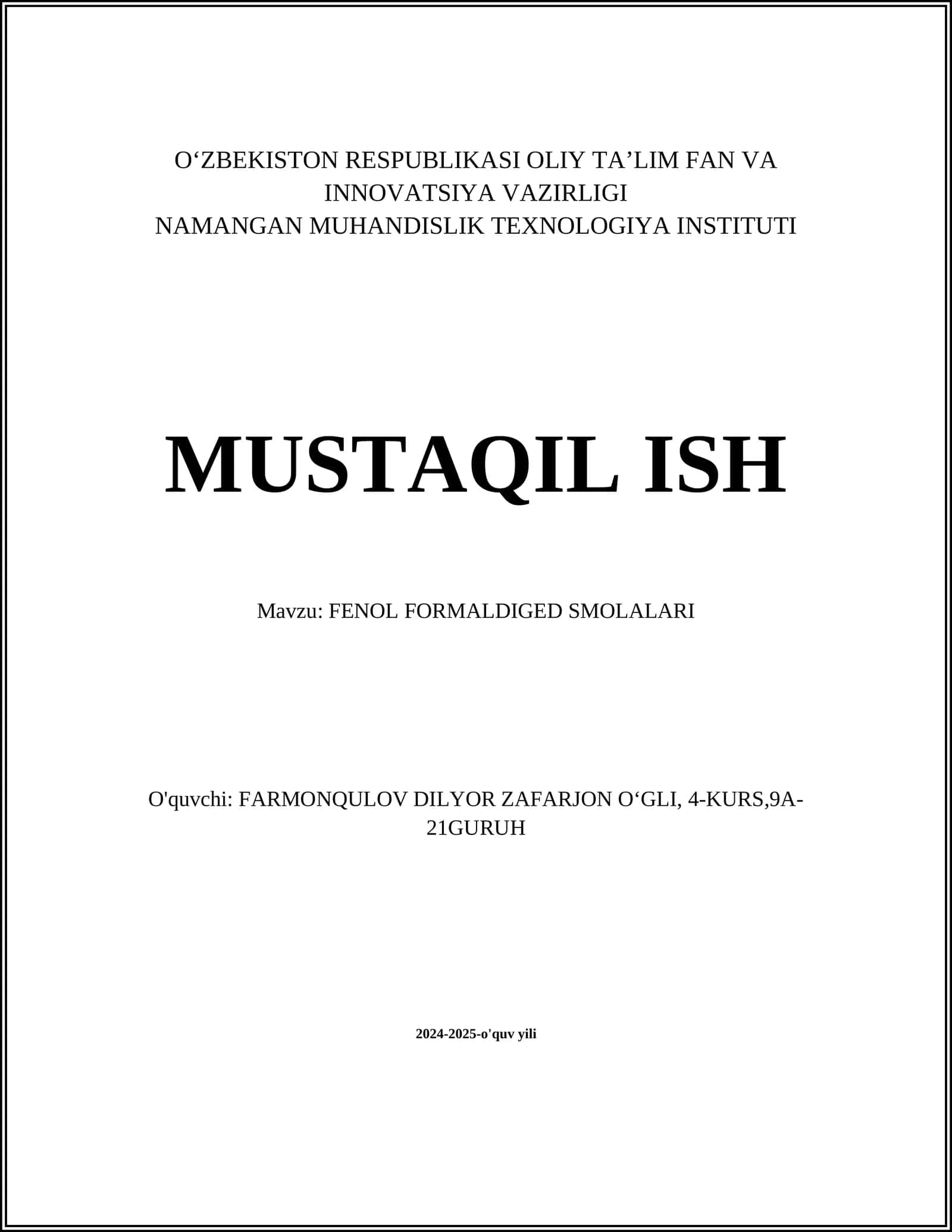FENOL FORMALDIGED SMOLALARI