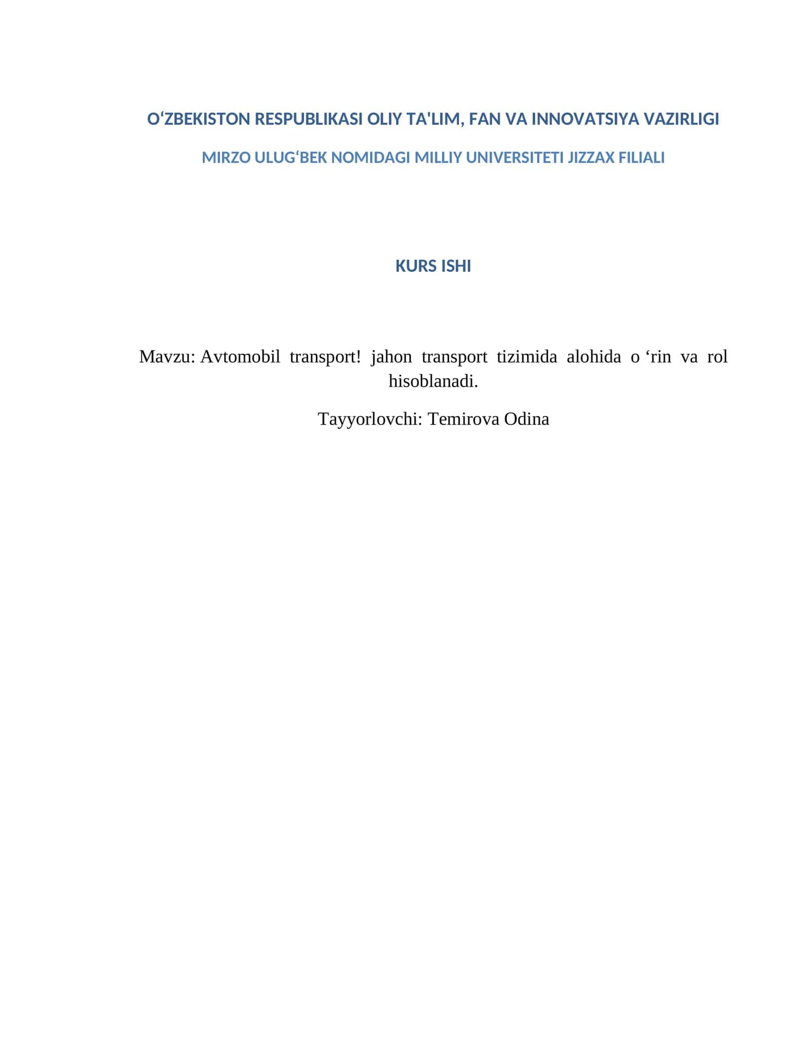Avtomobil transporti jahon transport tizimida