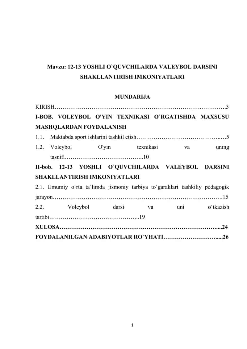 12-13 YOSHLI O`QUVCHILARDA VALEYBOL DARSINI SHAKLLANTIRISH IMKONIYATLARI