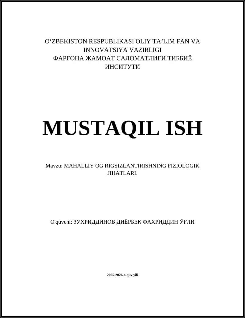 MAHALLIY OG RIGSIZLANTIRISHNING FIZIOLOGIK JIHATLARI