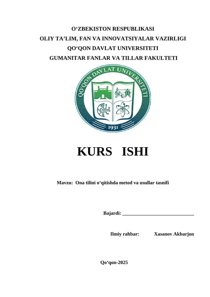 Ona tilini o‘qitishda metod va usullar tasnifi