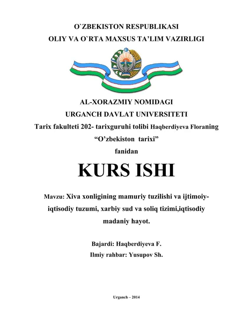 Xiva xonligining mamuriy tuzilishi va ijtimoiy-iqtisodiy tuzumi